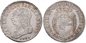 Carlo Emanuele III (1730-1773) Quarto di scudo 1759 - Nomisma 181; MIR 948e AG (g 8,80) R Schiacciature sul bordo ma splendido esemplare

SPL+/qFDC