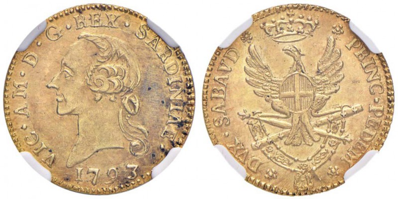 Vittorio Amedeo III (1773-1796) Mezza doppia 1793 - Nomisma 315; MIR 984h AU RRR...