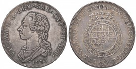 Vittorio Amedeo III (1773-1796) Scudo 1773 - Nomisma 324 AG (g 35,01) RRR Colpetto al bordo, bella patina di vecchia raccolta 

BB+