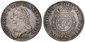 Vittorio Amedeo III (1773-1796) Mezzo scudo 1788 - Nomisma 340 AG (g 17,45) RRR Conservazione eccezionale per questo rarissimo millesimo 

SPL+/qFDC