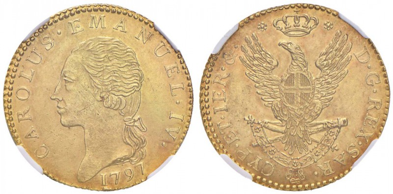 Carlo Emanuele IV (1796-1802) Doppia 1797 - Nomisma 474; MIR 1010a AU R In slab ...