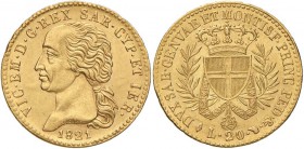 Vittorio Emanuele I (1814-1821) 20 Lire 1821 - Nomisma 514 AU RRR Variante con PRINC senza punto. Esemplare col metallo brillante, di insolita conserv...