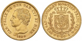 Carlo Felice (1821-1831) 80 Lire 1830 G - Nomisma 532 AU Modesti difetti di conio al bordo ma bellissimo esemplare

qFDC