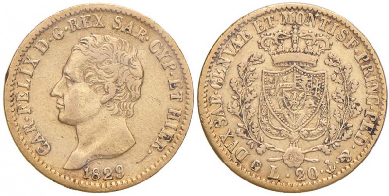 Carlo Felice (1821-1831) 20 Lire 1829 G - Nomisma 551 AU RR Sigillato MB/BB da C...