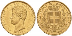Carlo Alberto (1831-1849) 100 Lire 1835 G - Nomisma 627 AU Minimi graffietti al D/, colpetto al bordo, fondi speculari al R/ 

SPL+/qFDC
