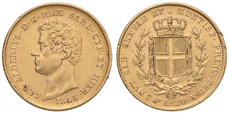 Carlo Alberto (1831-1849) 20 Lire 1845 T - Nomisma 659 AU Colpetti al ciglio del...