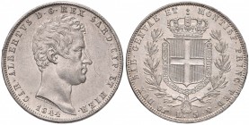 Carlo Alberto (1831-1849) 5 Lire 1844 T - Nomisma 698 AG Minimi colpetti al bordo e graffietti al D/ ma bellissimo esemplare

qFDC/FDC