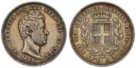 Carlo Alberto (1831-1849) 2 Lire 1844 T - Nomisma 714 AG RR Il secondo 4 ribattuto su 3. Graffietti al R/, colpetti al bordo

BB