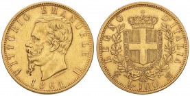 Vittorio Emanuele II (1861-1878) 100 Lire 1864 T - Nomisma 843 AU RRR Tiratura di 579 esemplari. Colpo al bordo

SPL