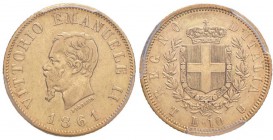 Vittorio Emanuele II (1861-1878) 10 Lire 1861 - Nomisma 869 AU RRRR In slab PCGS XF40. Moneta introvabile in alta qualità 

qBB/BB