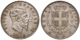 Vittorio Emanuele II (1861-1878) 5 Lire 1871 M - Nomisma 889 AG Minimi colpetti al bordo

FDC