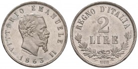 Vittorio Emanuele II (1861-1878) 2 Lire 1863 N valore - Nomisma 907 AG Conservazione eccezionale con i fondi praticamente a specchio

FDC