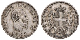 Vittorio Emanuele II (1861-1878) 50 Centesimi 1861 T - Nomisma 920 AG RRRR Modesti depositi. Tiratura di soli 4.910 esemplari in gran parte successiva...