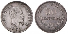 Vittorio Emanuele II (1861-1878) 50 Centesimi 1867 T valore - Nomisma 931 AG RRR

BB