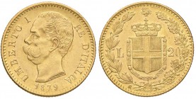 Umberto I (1878-1900) 20 Lire 1879 - Nomisma 978 AU Graffio sulla guancia al D/

qSPL