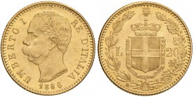 Umberto I (1878-1900) 20 Lire 1886 - Nomisma 985 AU Mancanza di metallo sulla tempia al D/

SPL+