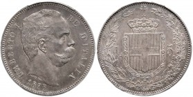 Umberto I (1878-1900) 5 Lire 1878 - Nomisma 992 AG RR In slab PCGS MS62. Bella patina

FDC