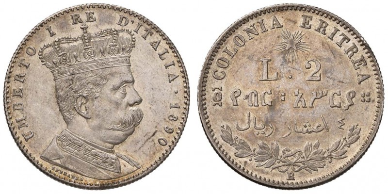 Umberto I (1878-1900) Eritrea - 2 Lire 1890 - Nomisma 1039 AG Minimi graffietti...