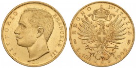 Vittorio Emanuele III (1900-1946) 100 Lire 1905 - Nomisma 1046 AU RR Minima striatura al bordo e consueti minimi segnetti da contatto al D/, ma esempl...