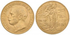 Vittorio Emanuele III (1900-1946) 50 Lire 1911 - Nomisma 1066 AU R Minimi colpetti al bordo 

qFDC