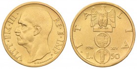Vittorio Emanuele III (1900-1946) 50 Lire 1936 - Nomisma 1071 AU RRR

qFDC