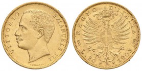 Vittorio Emanuele III (1900-1946) 20 Lire 1903 - Nomisma 1074 AU RR Colpetto al bordo e graffietti da contatto al D/

SPL+