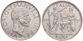Vittorio Emanuele III (1900-1946) 20 Lire 1929 - Nomisma 1086 AG RRR Tiratura di 50 esemplari. In slab PCGS MS64

FDC