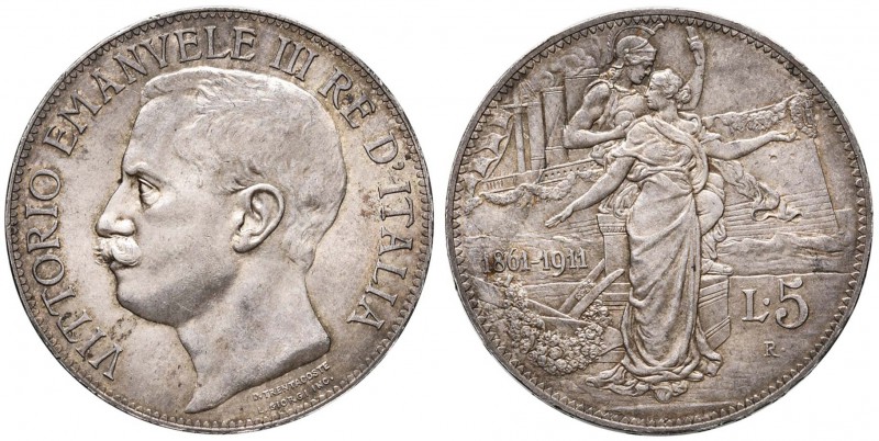 Vittorio Emanuele III (1900-1946) 5 Lire 1911 - Nomisma 1129 AG R Delicata patin...