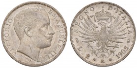 Vittorio Emanuele III (1900-1946) 2 Lire 1905 - Nomisma 1155 AG Minimi graffietti al D/ ma di conservazione eccezionale e con fondi lucenti al R/

F...