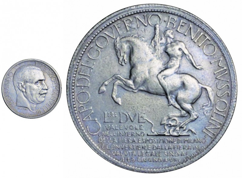 Vittorio Emanuele III (1900-1946) 2 Lire A. VI Fiera di Milano Prova in argento ...