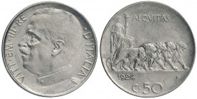 Vittorio Emanuele III (1900-1946) 50 Centesimi 1924 L - Nomisma 1239 NI RRR Ex Collezione Vitalini

qFDC