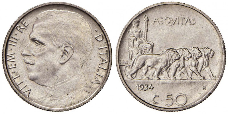 Vittorio Emanuele III (1900-1946) 50 Centesimi 1934 - Nomisma 1251 NI RRR Tiratu...