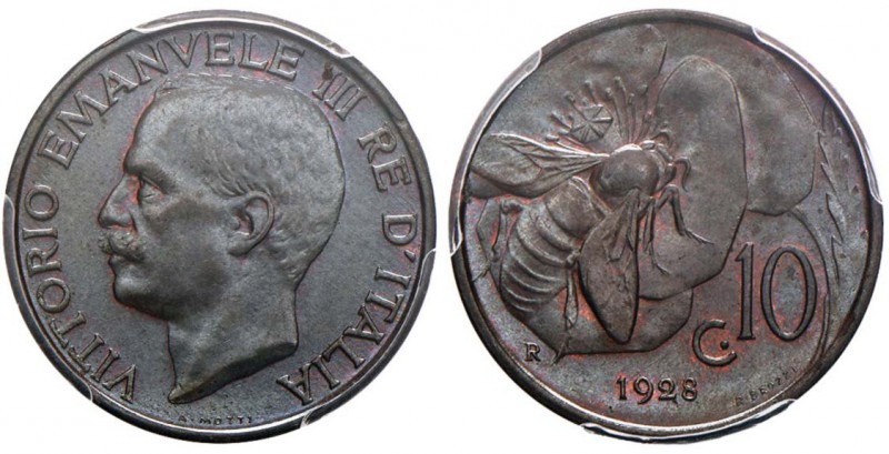Vittorio Emanuele III (1900-1946) 10 Centesimi 1928 - Nomisma 1319 CU In slab PC...