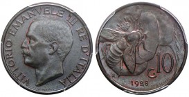 Vittorio Emanuele III (1900-1946) 10 Centesimi 1928 - Nomisma 1319 CU In slab PCGS MS64BN. Conservazione eccezionale

FDC