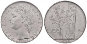 REPUBBLICA ITALIANA 100 Lire 1958 - AC In slab PCGS MS66. Conservazione eccezionale 

FDC