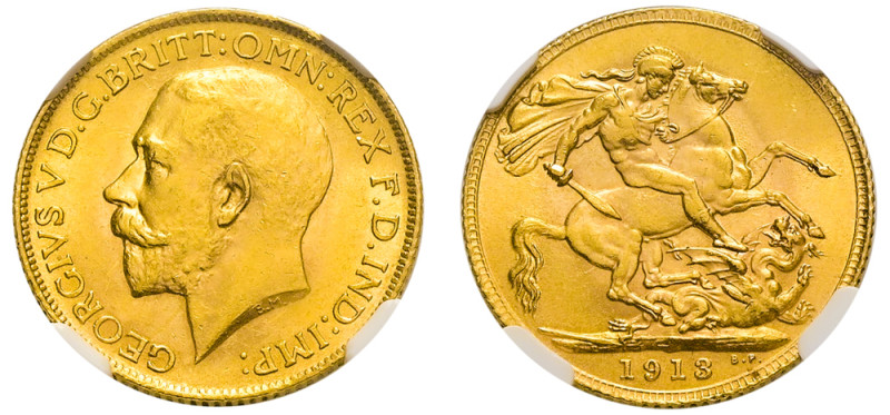 Great Britain, George V, 1910-1936. AV Sovereign, 1913, London mint, 22mm, AGW: ...