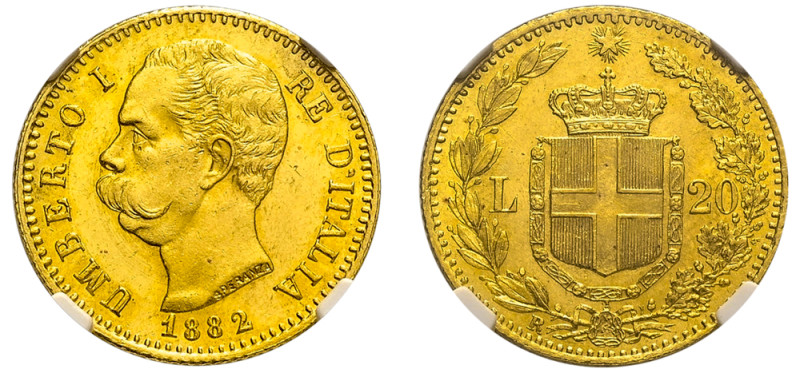 Italy, Umberto I, 1878-1900. AV 20 Lire, 1882 R, Rome mint, 22mm, AGW: 0.1867oz ...