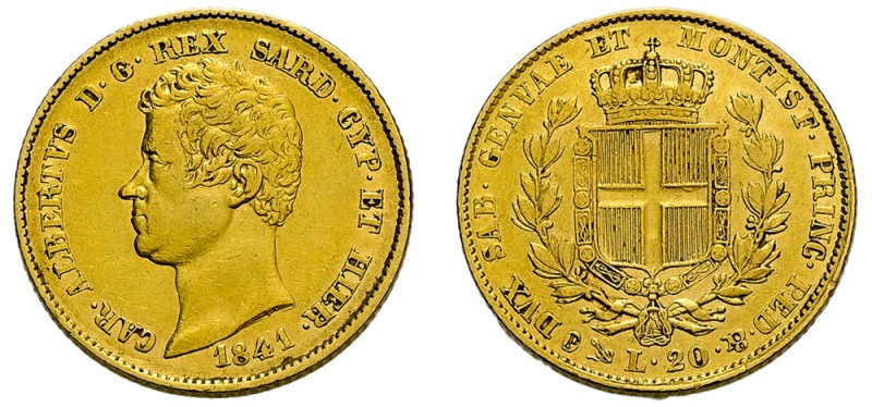 Italian States, Sardinia, Carlo Alberto, 1831-1849. AV 20 Lire, 1841 (Anchor)-P,...