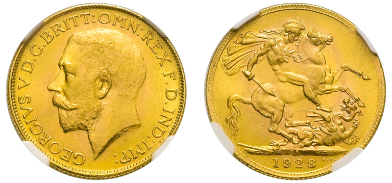 South Africa, George V, 1910-1936. AV Sovereign, 1928 SA, Pretoria mint, 22mm, A...