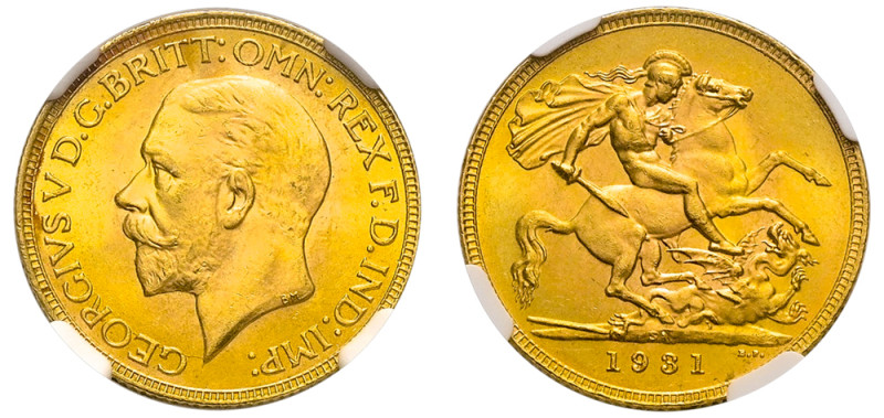 South Africa, George V, 1910-1936. AV Sovereign, 1931 SA, Pretoria mint, 22mm, A...