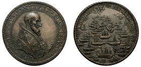 Italy, Papal States, Pius V, 1566-1572. Bronze Medal, The Battle of Lepanto 1571, by Giovanni Antonio de Rossi, 28.92g, 41mm (Modesti 620).

Sharp det...