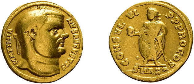 Maximianus Herculius, 299-302, Aureus (5,05g), Antiochia. Av:Kopf nach rechts, d...