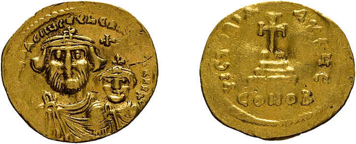 Heraclius, 610-641, Solidus (4,39g), Konstantinopel. Av: Die Büsten von Heracliu...