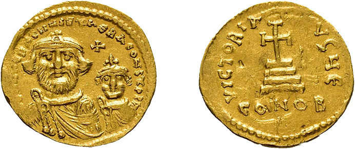 Heraclius, 610-641, Solidus (4,45g), Konstantinopel. Av: Die Büsten von Heracliu...