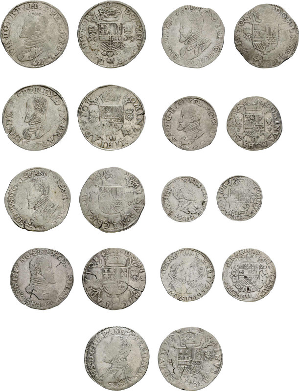 Brabant, Lot von 9 Münzen. Ecu 1557 (2x), 1558, 2 x 155(?), 1572, 1/2 Ecu 1566, ...