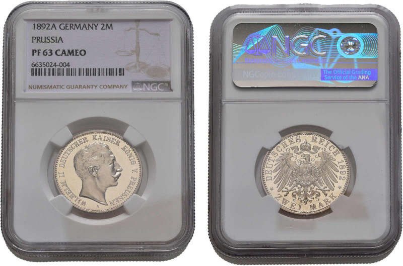 Preussen, 2 Mark 1892, Wilhelm II., J.102. NGC PF 63 CAMEO. Bedingung: *