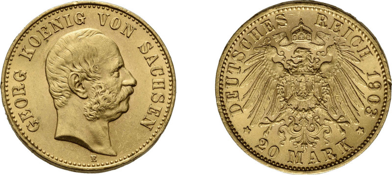 Sachsen, 20 Mark Gold 1903, Georg, J. 266, kleine Randfehler, vorzüglich. Beding...