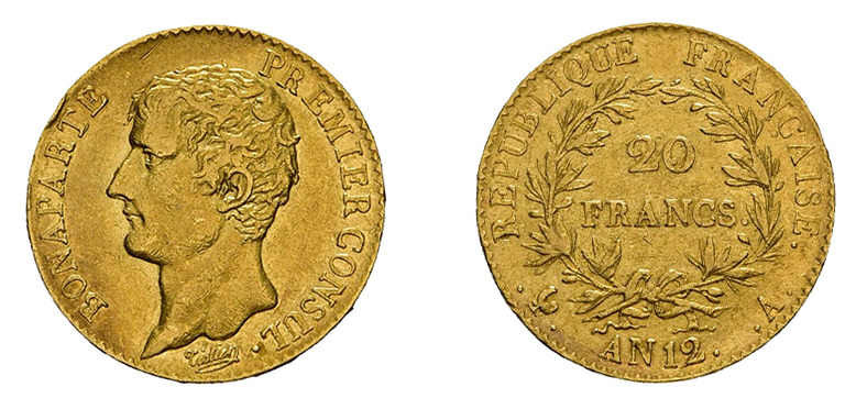 20 Francs AN12 (1801), Nepoleon Bonaparte, Premier Consul. Paris, Fb. 480, Randf...