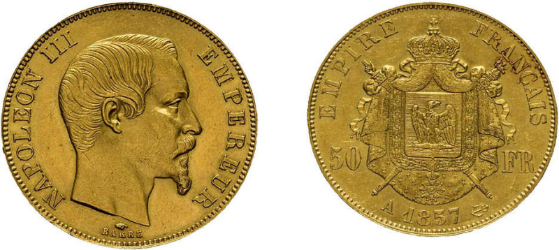 50 Francs 1858, Napoleon III., Paris. Fb. 571, kl. Randfehler, fast vorzüglich.