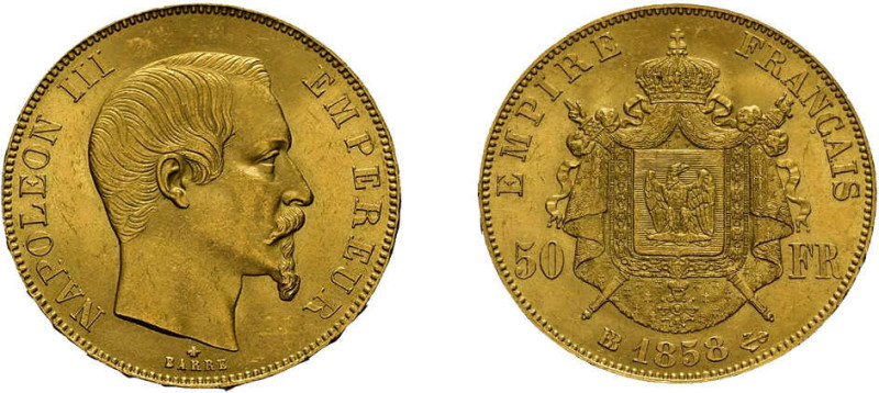 50 Francs 1858, Napoleon III., Strassburg. Fb. 572, vorzüglich.